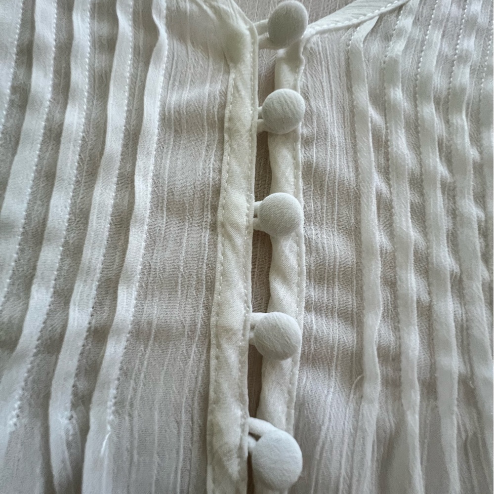 BFA Classic tunic with beautiful lace trim on the hem, sleeves, button placket.